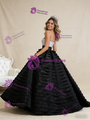 Black Ball Gown Strapless Tiers Sequins Prom Dress