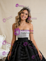 Black Ball Gown Strapless Tiers Sequins Prom Dress