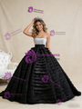 Black Ball Gown Strapless Tiers Sequins Prom Dress