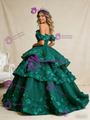 Green Ball Gown Tulle Off the Shoulder 3D Appliques Prom Dress