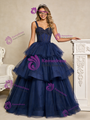 Navy Blue Tulle Tiers Beading Short Prom Dress