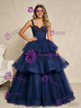 Navy Blue Tulle Tiers Beading Short Prom Dress