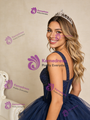 Navy Blue Tulle Tiers Beading Short Prom Dress