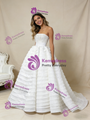White Ball Gown Strapless Tiers Sequins Prom Dress