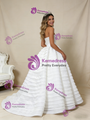 White Ball Gown Strapless Tiers Sequins Prom Dress