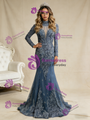 Dark Blue Tulle Mermaid Beading Prom Dress