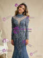 Dark Blue Tulle Mermaid Beading Prom Dress