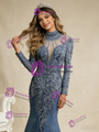 Dark Blue Tulle Mermaid Beading Prom Dress