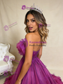 Ball Gown Fuchsia Pearls Tulle Prom Dress