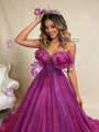 Ball Gown Fuchsia Pearls Tulle Prom Dress