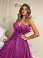 Ball Gown Fuchsia Pearls Tulle Prom Dress