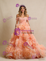 Orange Tulle Off the Shoulder 3D Flower Prom Dress