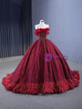 Luxury Burgundy Tulle Strapless Beading Feather Prom Dress