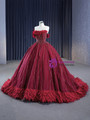 Luxury Burgundy Tulle Strapless Beading Feather Prom Dress