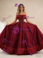 Luxury Burgundy Tulle Strapless Beading Feather Prom Dress