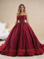 Luxury Burgundy Tulle Strapless Beading Feather Prom Dress