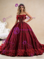 Luxury Burgundy Tulle Strapless Beading Feather Prom Dress