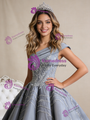 Gray Ball Gown One Shoulder Appliques Beading Prom Dress
