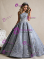 Gray Ball Gown One Shoulder Appliques Beading Prom Dress
