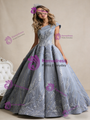 Gray Ball Gown One Shoulder Appliques Beading Prom Dress