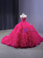 Fuchsia Tulle Sweetheart Neck Pearls Prom Dress