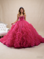 Fuchsia Tulle Sweetheart Neck Pearls Prom Dress