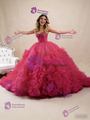 Fuchsia Tulle Sweetheart Neck Pearls Prom Dress