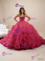 Fuchsia Tulle Sweetheart Neck Pearls Prom Dress