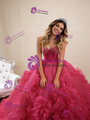 Fuchsia Tulle Sweetheart Neck Pearls Prom Dress