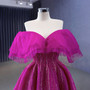 Fuchsia Tulle Off the Shoulder Beading Prom Dress