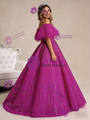 Fuchsia Tulle Off the Shoulder Beading Prom Dress