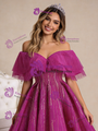 Fuchsia Tulle Off the Shoulder Beading Prom Dress