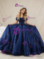 Navy Blue Ball Gown Tulle Sequins Beading Prom Dress