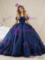 Navy Blue Ball Gown Tulle Sequins Beading Prom Dress