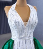 White V-neck Sequins Beading Satin Prom Dress