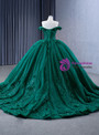 Green Ball Gown Tulle Sequins Appliques Prom Dress