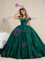 Green Ball Gown Tulle Sequins Appliques Prom Dress