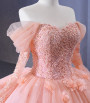 Orange Tulle Off the Shoulder Appliques Prom Dress