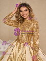 Fashion Gold Sequins Long Sleeve High Neck Prom Dress