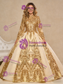 Fashion Gold Sequins Long Sleeve High Neck Prom Dress