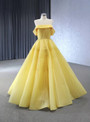 Yellow Tullle Pleats Beading Prom Dress