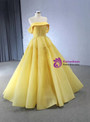 Yellow Tullle Pleats Beading Prom Dress