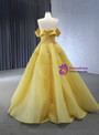 Yellow Tullle Pleats Beading Prom Dress