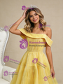 Yellow Tullle Pleats Beading Prom Dress