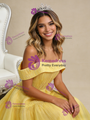 Yellow Tullle Pleats Beading Prom Dress