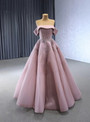 Dark Pink Tullle Pleats Beading Prom Dress