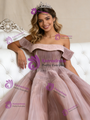Dark Pink Tullle Pleats Beading Prom Dress