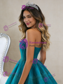 Blue Tullle Pleats Beading Prom Dress