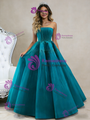 Blue Tullle Pleats Beading Prom Dress