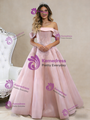 A-Line Pink Tullle Pleats Beading Prom Dress